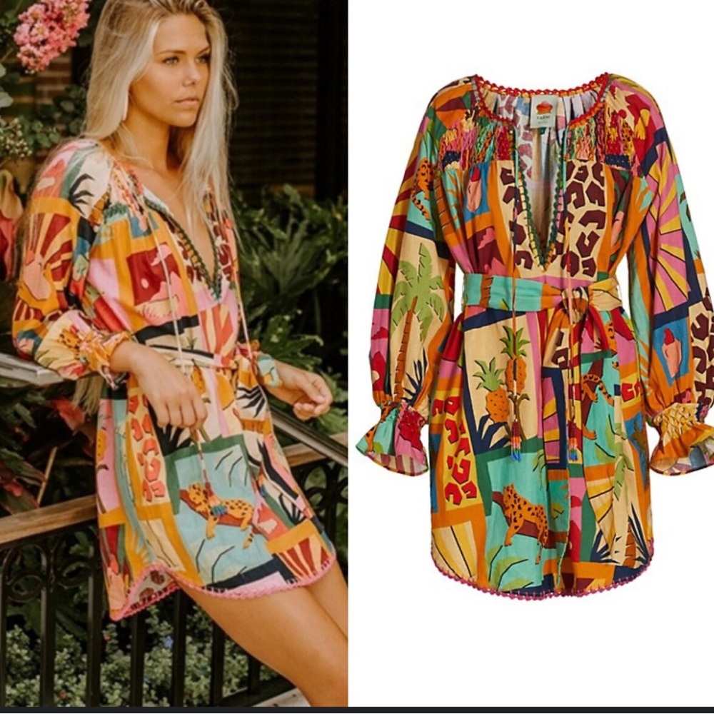 Farm Rio Multicolor Tropical Collage Dress size medium